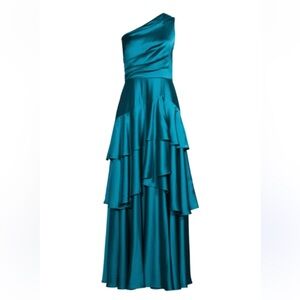 Aidan Mattox one shoulder tiered satin ball gown